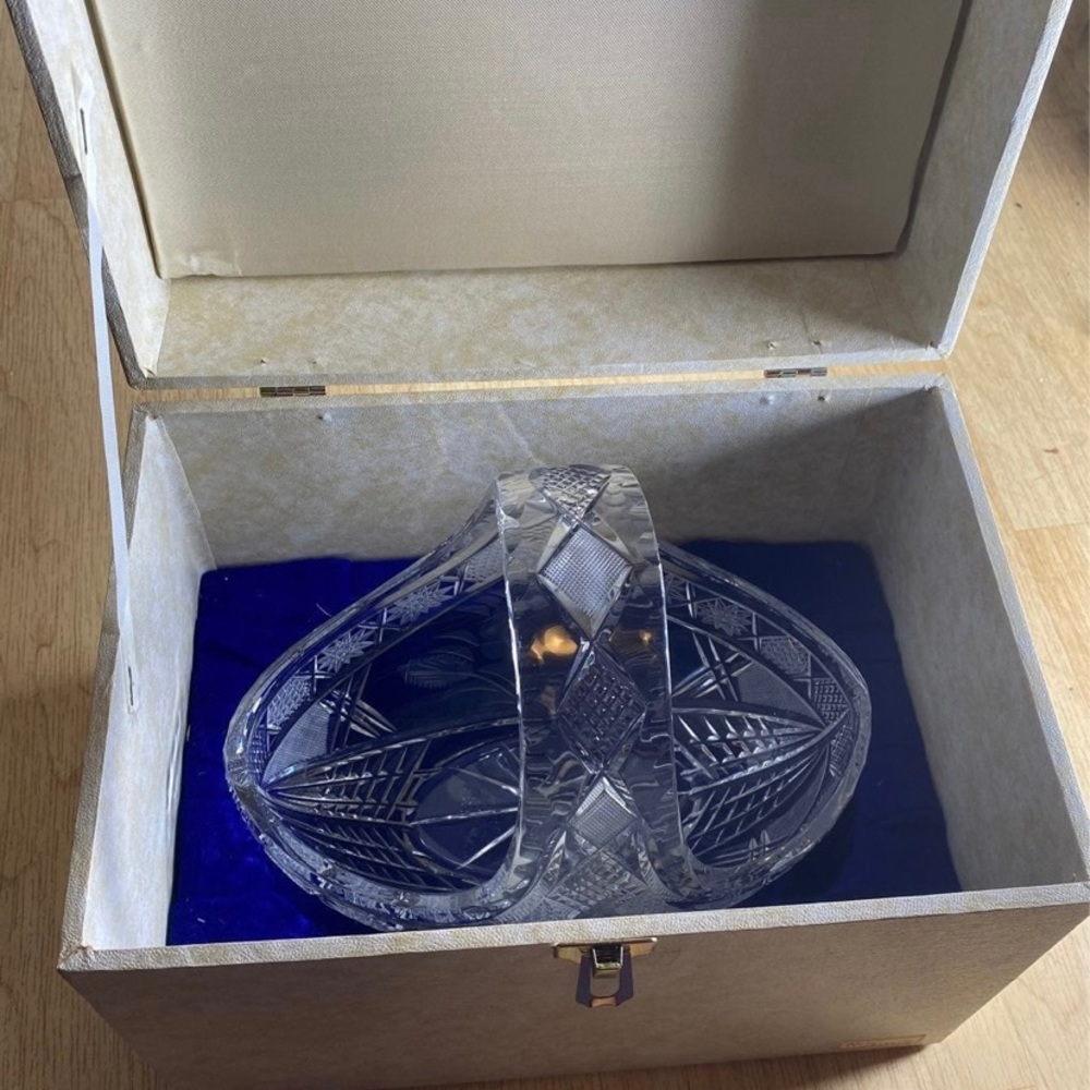 European crystal basket with case
